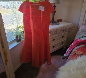 Pink A-Line Midi Dress with Bateau Neckline